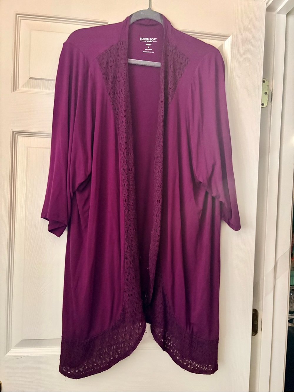 Torrid purple/wine Super Soft Drape open front Cardigan with lace Sz 4x